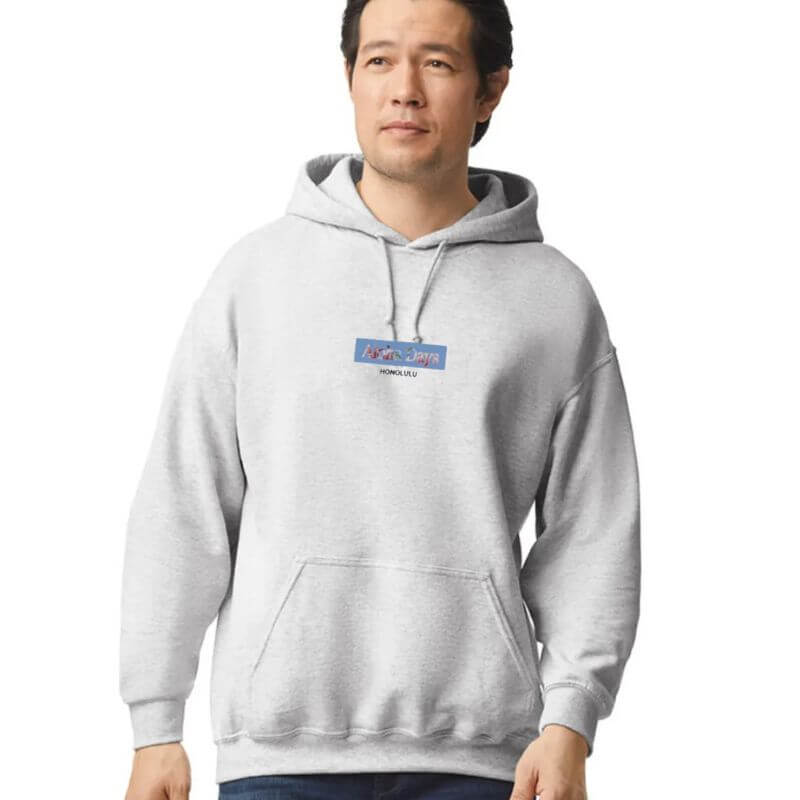 Aloha Days Hoodie Box Logo Made In Hawaii (Small-Large) Grey - CLOTHING - [Surfboards Surf Shop and Clothing Boutique Honolulu]