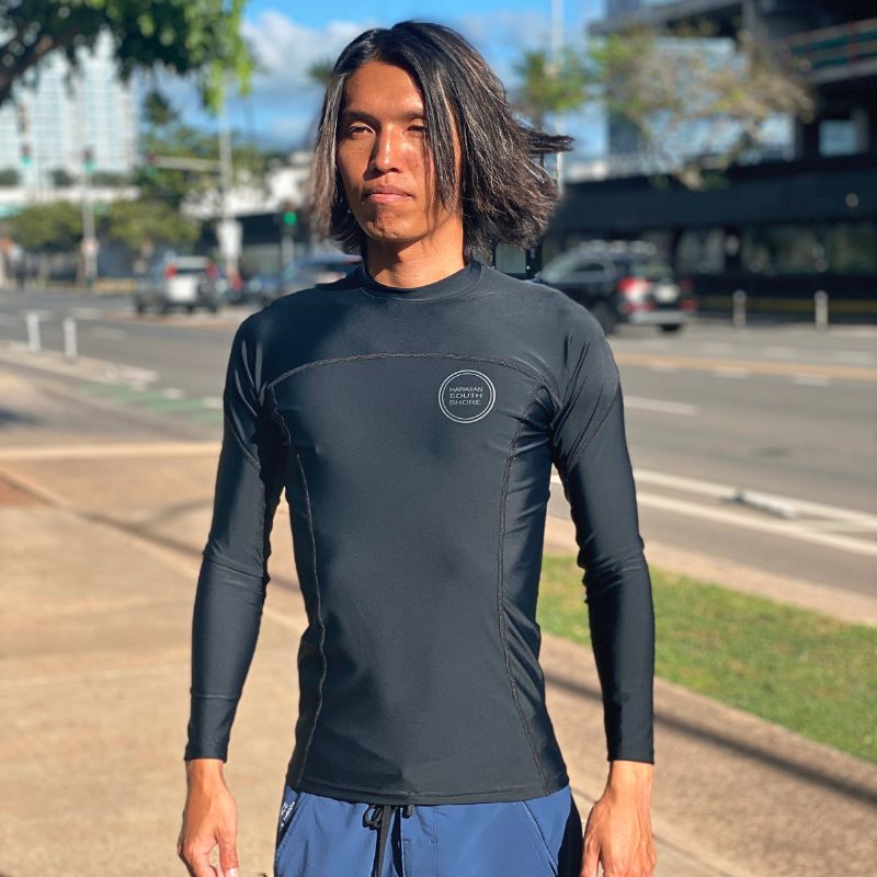 HawaiianSouthShore W/P Rashguard Fitted (Small-XLarge) Longsleeves Black - CLOTHING - [Surfboards Surf Shop and Clothing Boutique Honolulu]