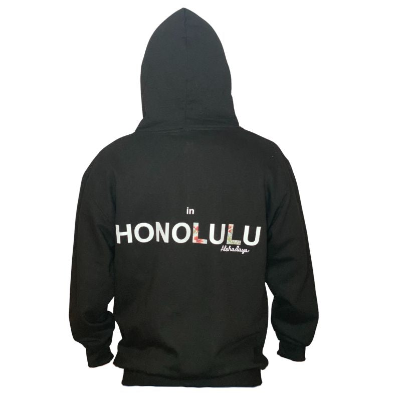 Aloha Days Hoodie Surf in Honolulu LTD Flower (Small-XXLarge) Black White - CLOTHING - [Surfboards Surf Shop and Clothing Boutique Honolulu]