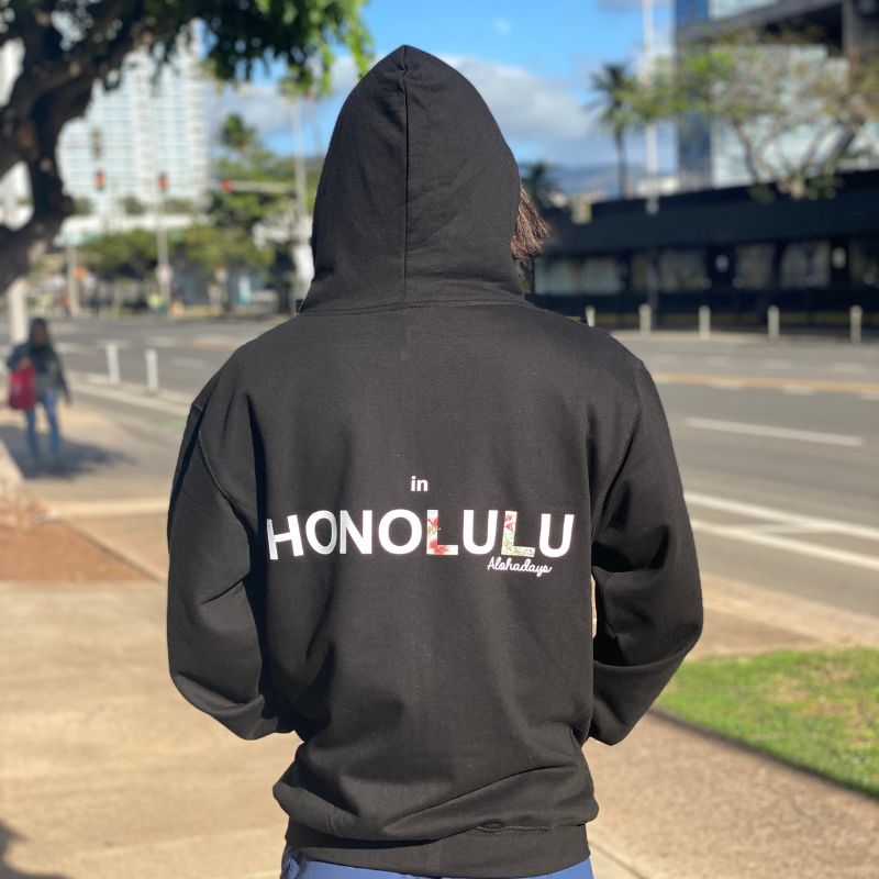 Aloha Days Hoodie Surf in Honolulu LTD Flower (Small-XXLarge) Black White - CLOTHING - [Surfboards Surf Shop and Clothing Boutique Honolulu]