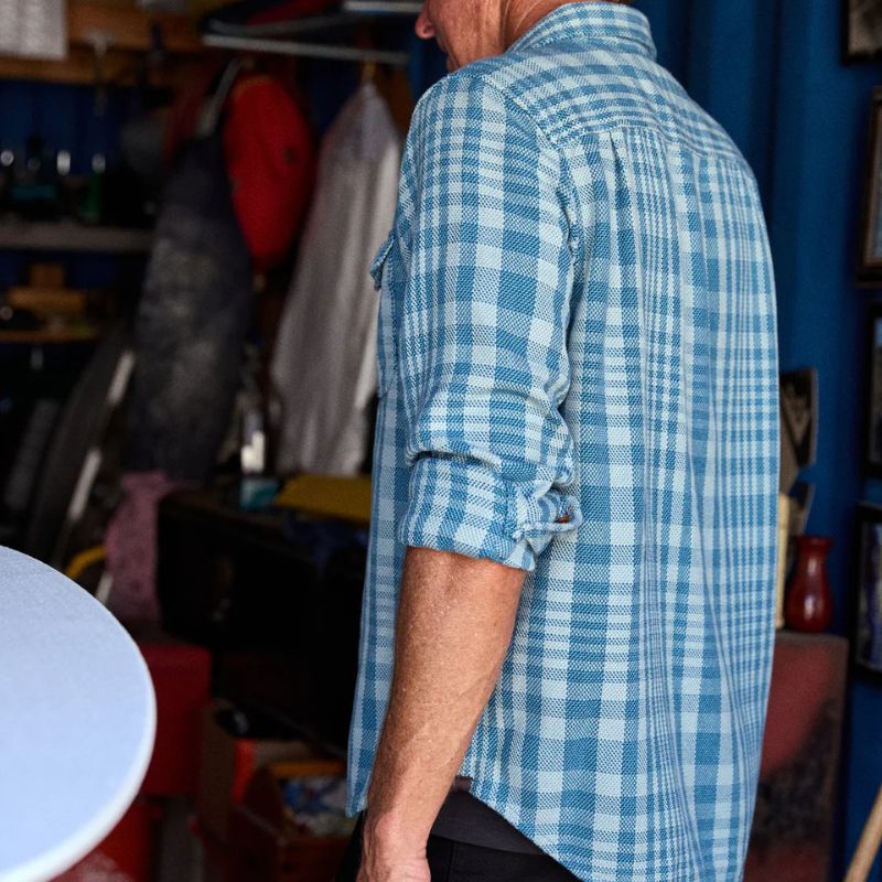 Outerknown SHIRT Small Adriatic Lucent Plaid - CLOTHING - [Surfboards Surf Shop and Clothing Boutique Honolulu]