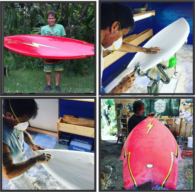 RENO ABELLIRA a handshaped special board that we will raffle off on JULY 29 @hwnsouthshore ⚡️Share and enjoy the ALOHA!! #legend #shaper #hawaiii #aloha #history #book #giveaway