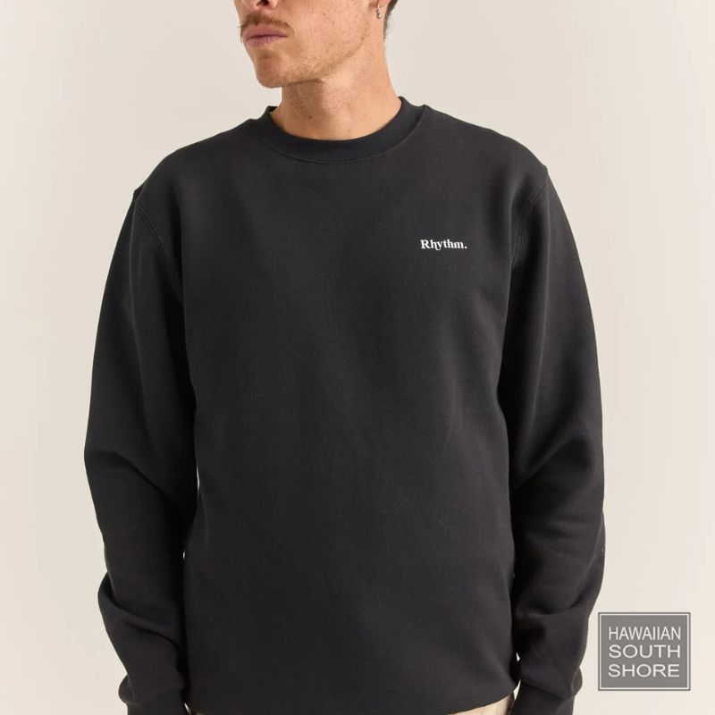 RHYTHM Sweater Brand Crew Fleece (XSmall-XLarge) Black - CLOTHING - [Surfboards Surf Shop and Clothing Boutique Honolulu]