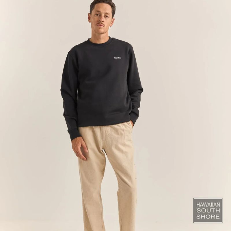 RHYTHM Sweater Brand Crew Fleece (XSmall-XLarge) Black - CLOTHING - [Surfboards Surf Shop and Clothing Boutique Honolulu]