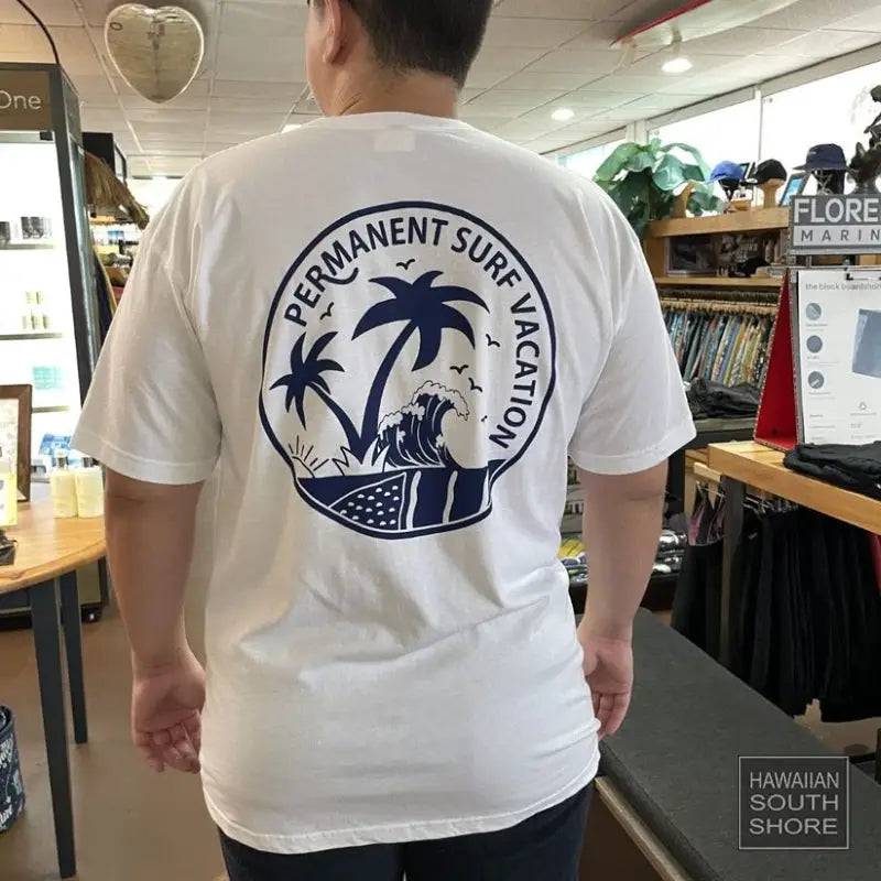 Aloha Days PERMANENT VACATION Made in Hawaii S-XL White Navy - CLOTHING - [Surfboards Surf Shop and Clothing Boutique Honolulu]