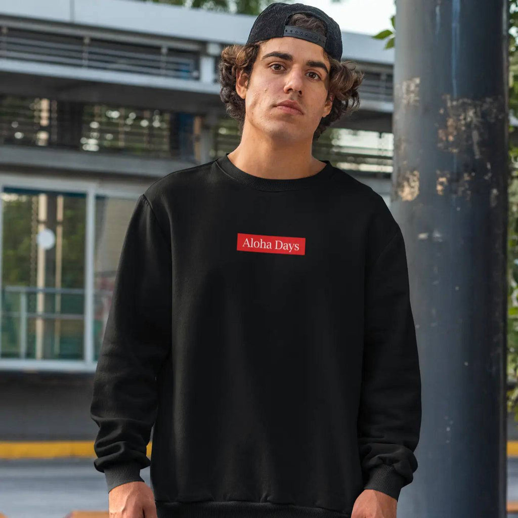 Aloha Days Sweater Box Made in Hawaii Black - CLOTHING - [Surfboards Surf Shop and Clothing Boutique Honolulu]