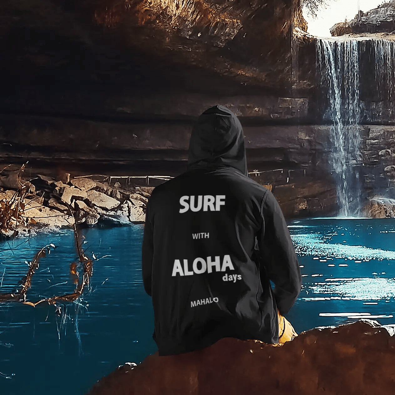 Aloha Days Sweater Hooded Surf with Aloha Made in Hawaii Black - CLOTHING - [Surfboards Surf Shop and Clothing Boutique Honolulu]