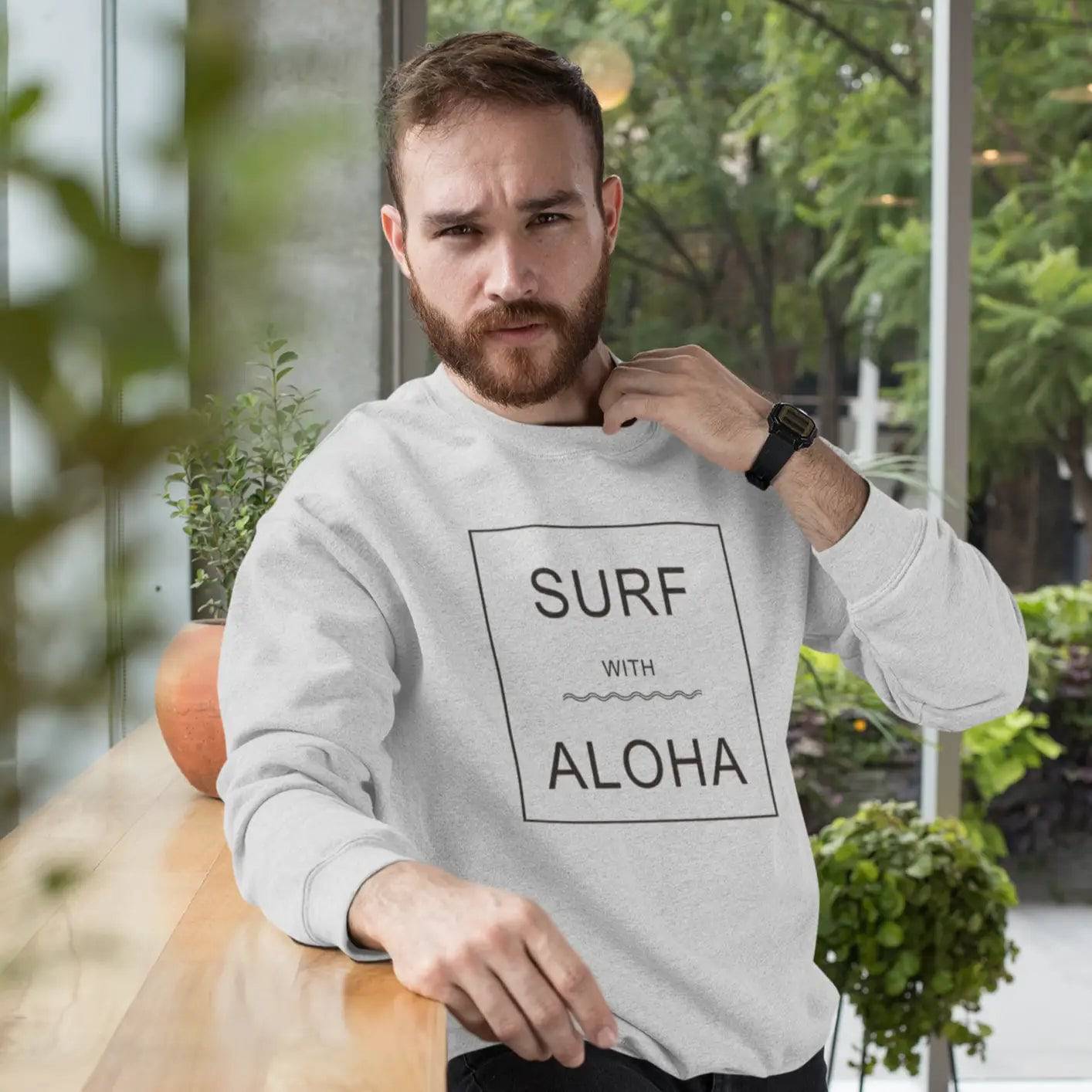 Aloha Days Sweater Surf with Aloha Made in Hawaii Grey - CLOTHING - [Surfboards Surf Shop and Clothing Boutique Honolulu]