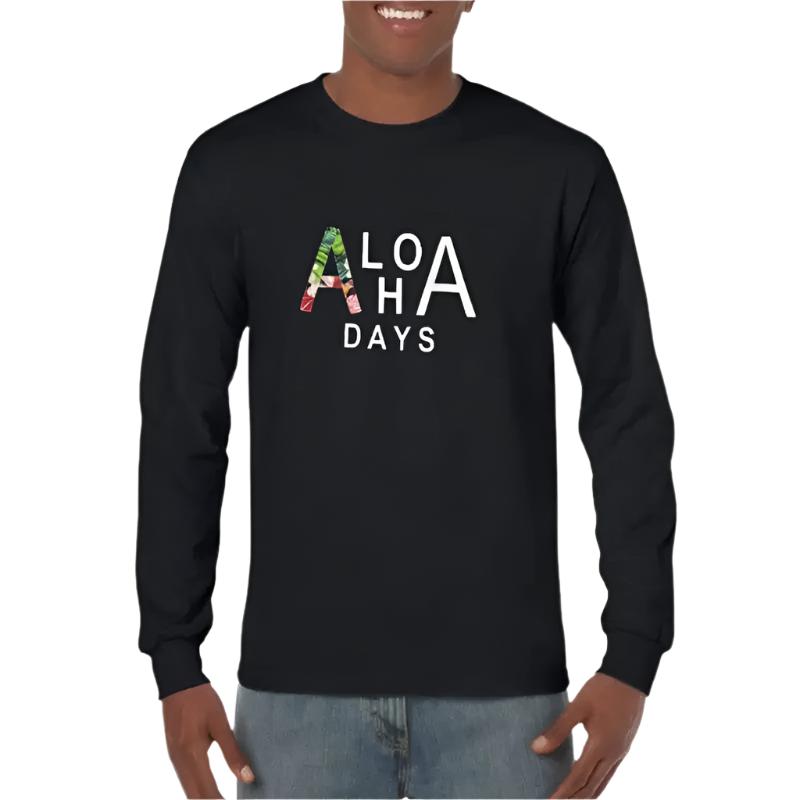 Aloha Days T-Shirt Long Sleeves Medium-XLarge Black - CLOTHING - [Surfboards Surf Shop and Clothing Boutique Honolulu]