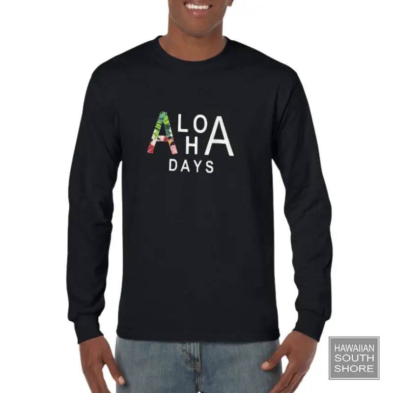 Aloha Days T-Shirt Long Sleeves Medium-XLarge Black - CLOTHING - [Surfboards Surf Shop and Clothing Boutique Honolulu]