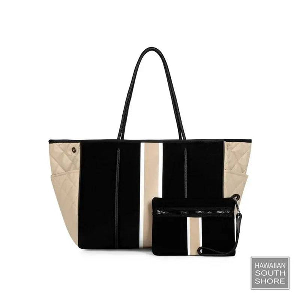 HA Bag Grayson BUFF Handbag  Black Neoprene Beige White Stripe - BAG - [Surfboards Surf Shop and Clothing Boutique Honolulu]