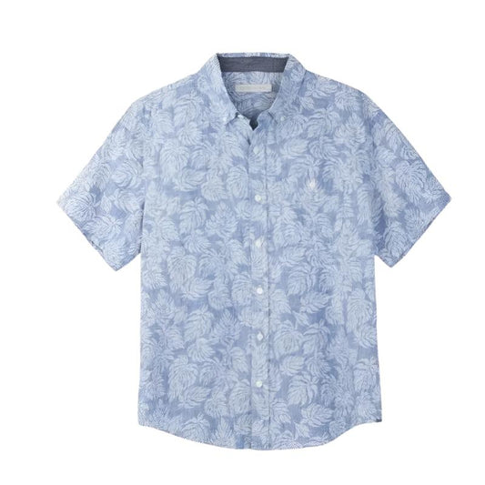 Outerknown SHIRT Linen Leaves (Medium/XLarge) Atlantic - CLOTHING - [Surfboards Surf Shop and Clothing Boutique Honolulu]