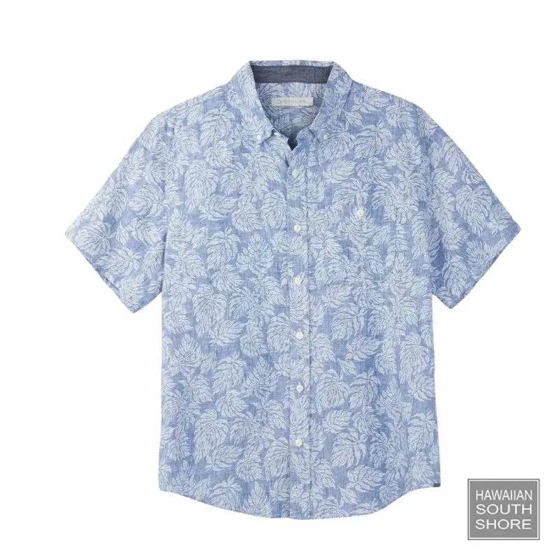 Outerknown SHIRT Linen Leaves (Medium/XLarge) Atlantic - CLOTHING - [Surfboards Surf Shop and Clothing Boutique Honolulu]