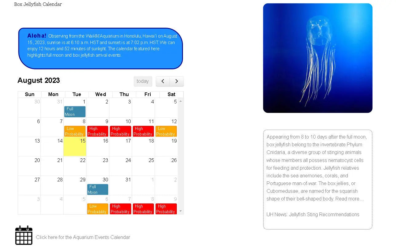 Box Jelly fish Calendar from Waikiki Aquarium