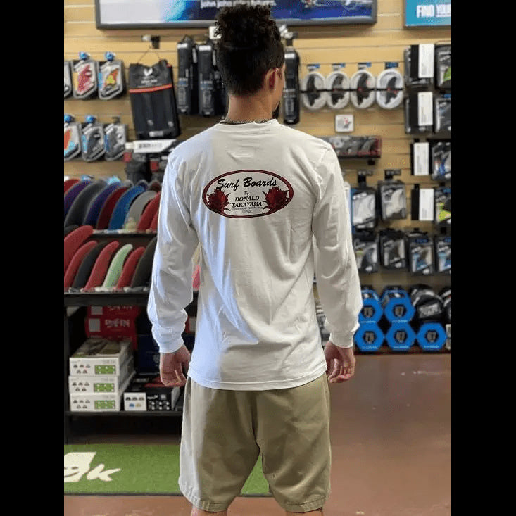 Donald Takayama Tee Red Oval Long Sleeve White - CLOTHING - [Surfboards Surf Shop and Clothing Boutique Honolulu]