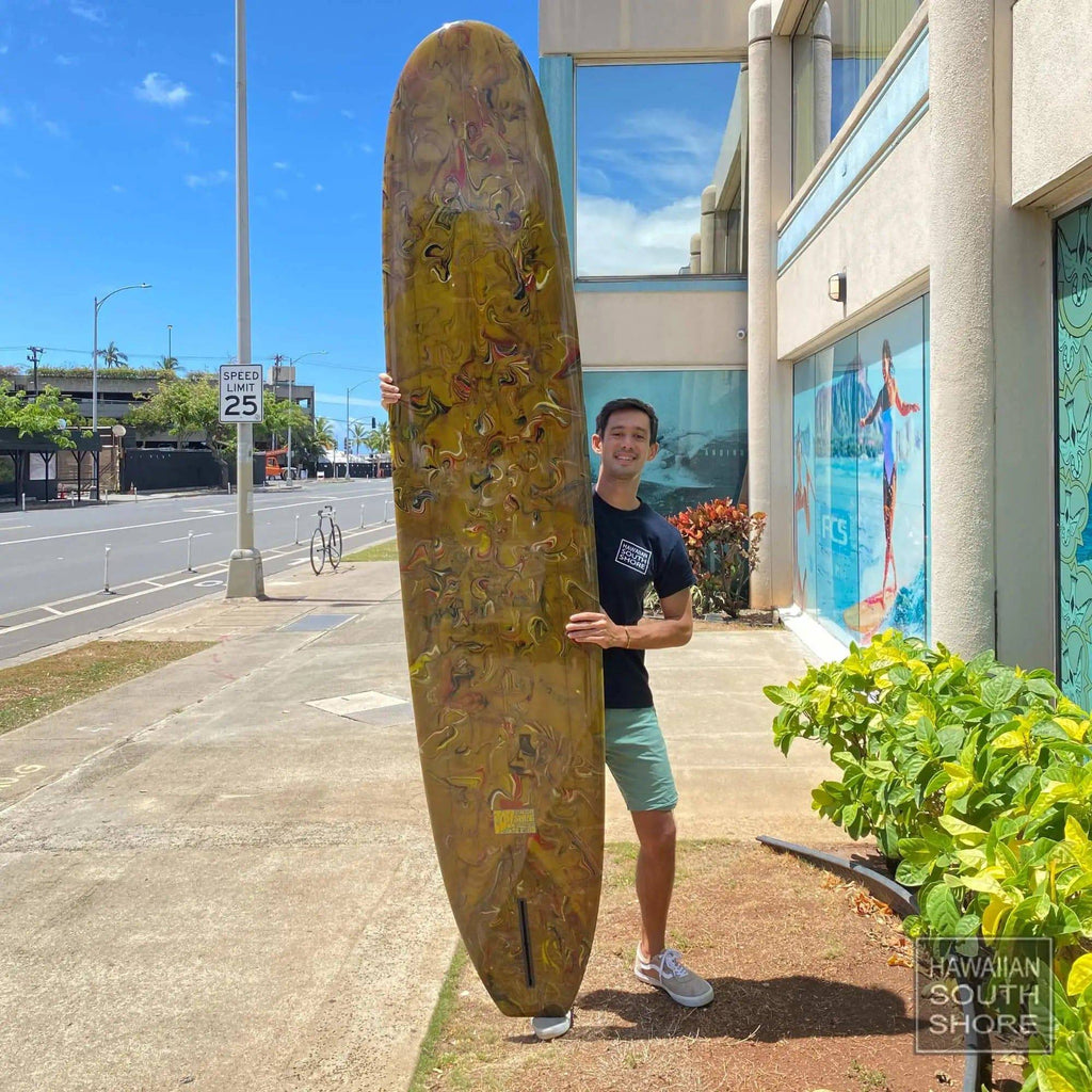 JOEL TUDOR MESSIAH 9'8 Single Fin Kelp w/ Red Yellow Clear Deck - SHOP SURFBOARDS - [Surfboards Surf Shop and Clothing Boutique Honolulu]